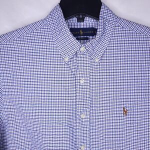 Ralph Lauren Shirt Mens Large Check Blue, White Long Sleeve Slim Fit